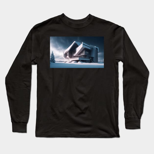 White futuristic house in snowy place Long Sleeve T-Shirt by WODEXZ